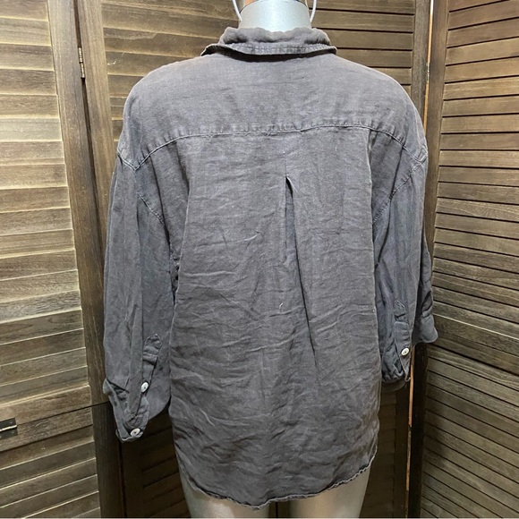 Sunday Morning Vivian Loungewear Lagenlook Button-Up Shirt 100% Linen Charcoal - Picture 6 of 11